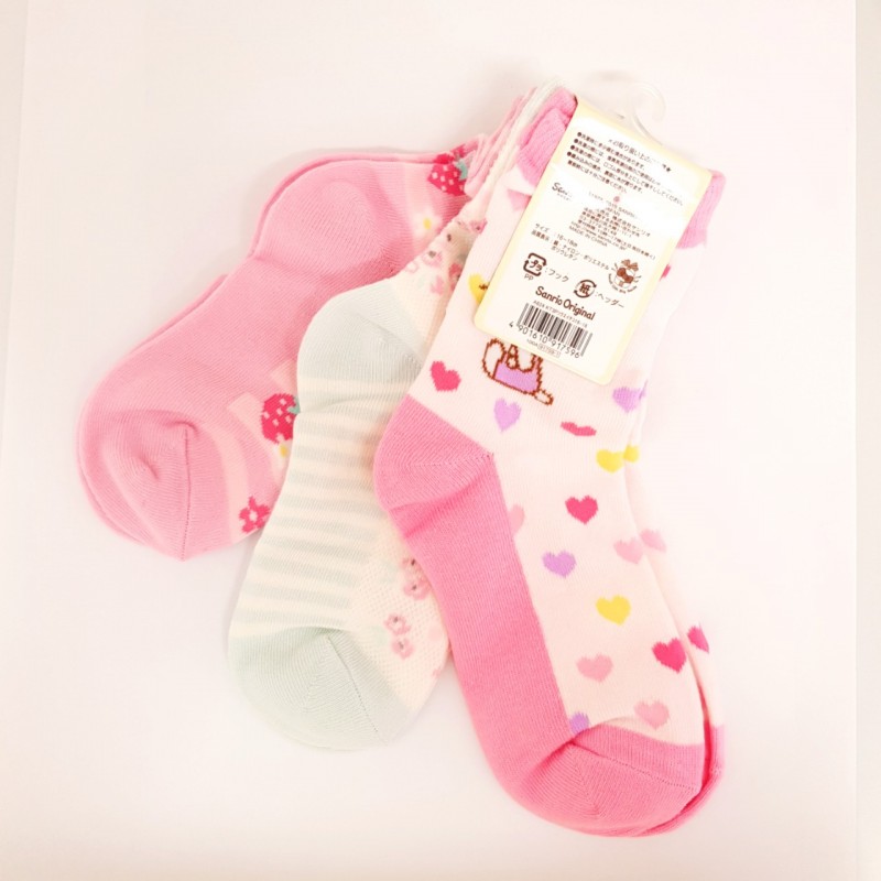 Hello Kitty 3Pairs Socks: 16-18 Strawberry - The Kitty Shop